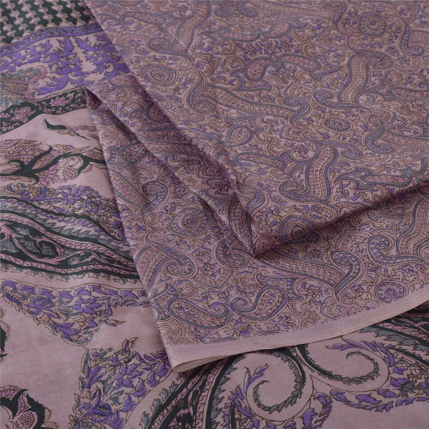 Sanskriti Vintage Sarees Mauve Indian Pure Silk Printed Sari 6yd Craft Fabric