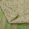 Sanskriti Vintage Sarees Ivory/Green Pure Silk Printed Sari 6yd Craft Fabric