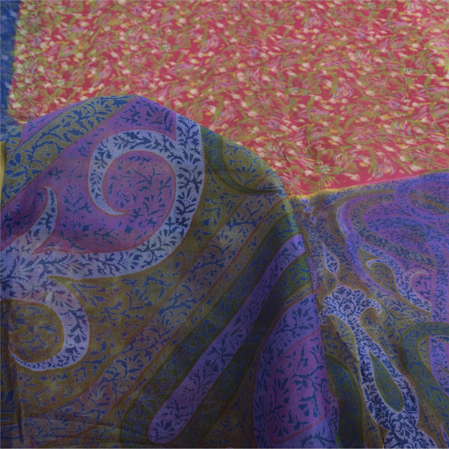 Sanskriti Vintage Sarees Pink Pure Silk Printed Sari 5yd Craft Fabric