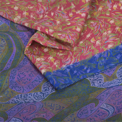 Sanskriti Vintage Sarees Pink Pure Silk Printed Sari 5yd Craft Fabric