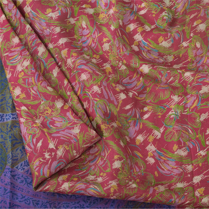 Sanskriti Vintage Sarees Pink Pure Silk Printed Sari 5yd Craft Fabric