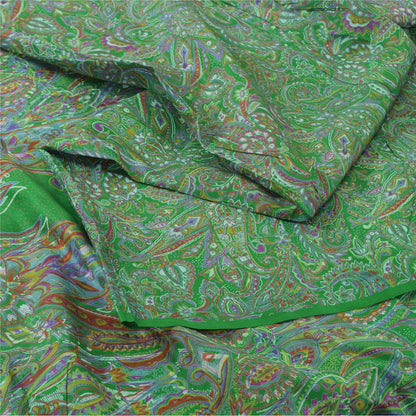 Sanskriti Vintage Sarees Indian Green Pure Silk Printed Sari 6yd Craft Fabric