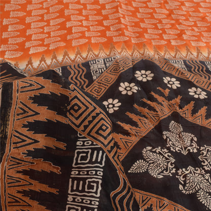 Sanskriti Vintage Sarees Indian Orange Pure Silk Printed Sari 5yd Craft Fabric