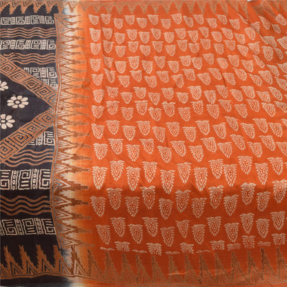 Sanskriti Vintage Sarees Indian Orange Pure Silk Printed Sari 5yd Craft Fabric