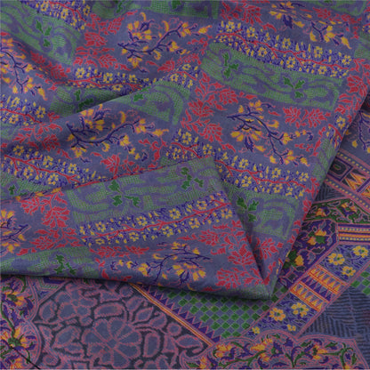 Sanskriti Vintage Sarees Purple Pure Silk Printed Sari 5yd Craft Fabric