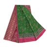 Sanskriti Vintage Sarees Green/Pink 100% Pure Silk Printed Sari 5yd Craft Fabric