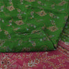 Sanskriti Vintage Sarees Green/Pink 100% Pure Silk Printed Sari 5yd Craft Fabric