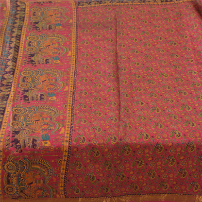 Sanskriti Vintage Sarees Pink Zari Border Human Printed Pure Silk Sari Fabric