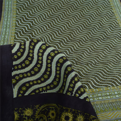 Sanskriti Vintage Sarees Indian Green Pure Silk Printed Sari 5yd Craft Fabric