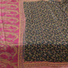 Sanskriti Vintage Sarees Black/Pink Pure Silk Printed Sari 5yd Soft Craft Fabric