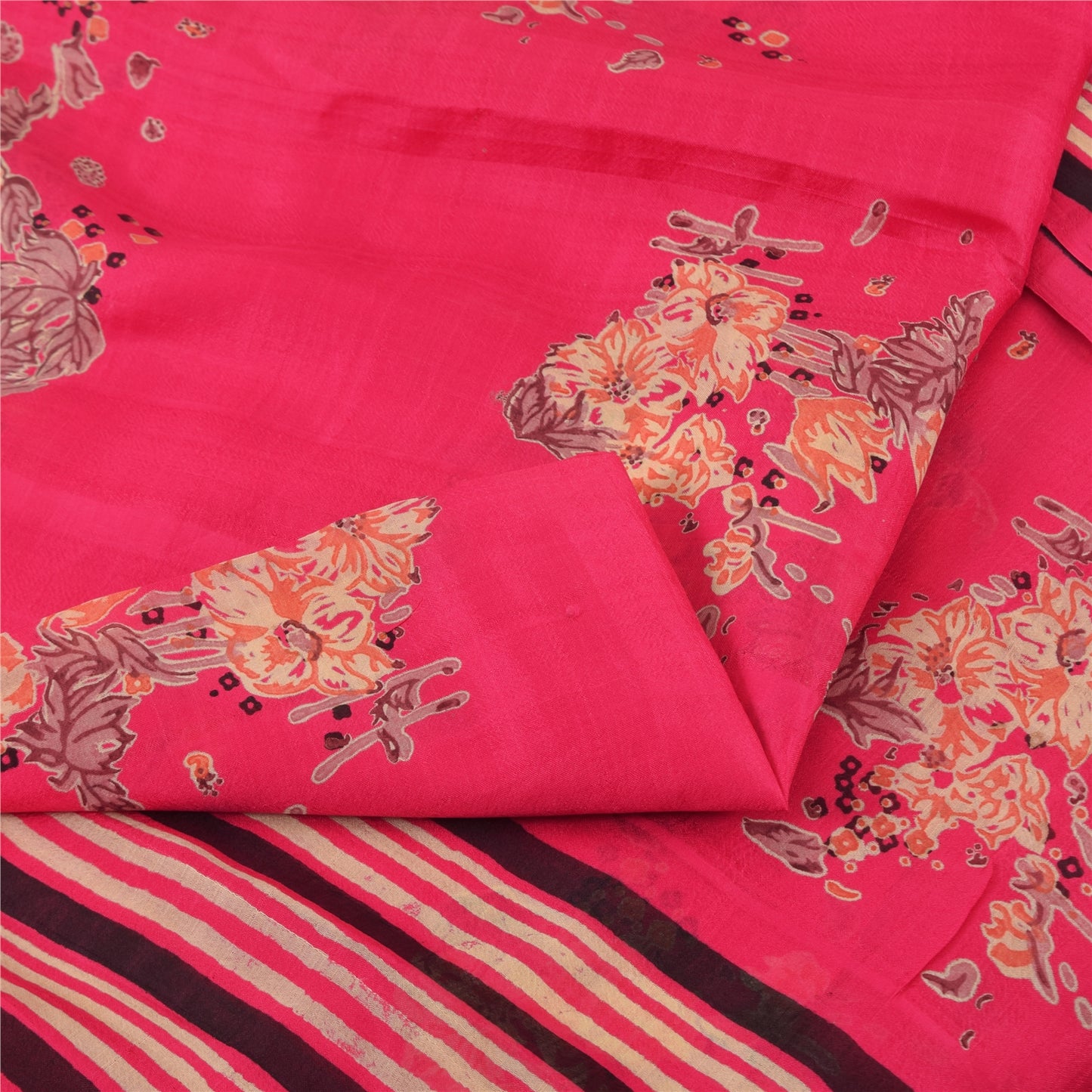 Sanskriti Vintage Sarees Hot Pink Indian Pure Silk Printed Sari 7yd Craft Fabric