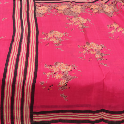 Sanskriti Vintage Sarees Hot Pink Indian Pure Silk Printed Sari 7yd Craft Fabric