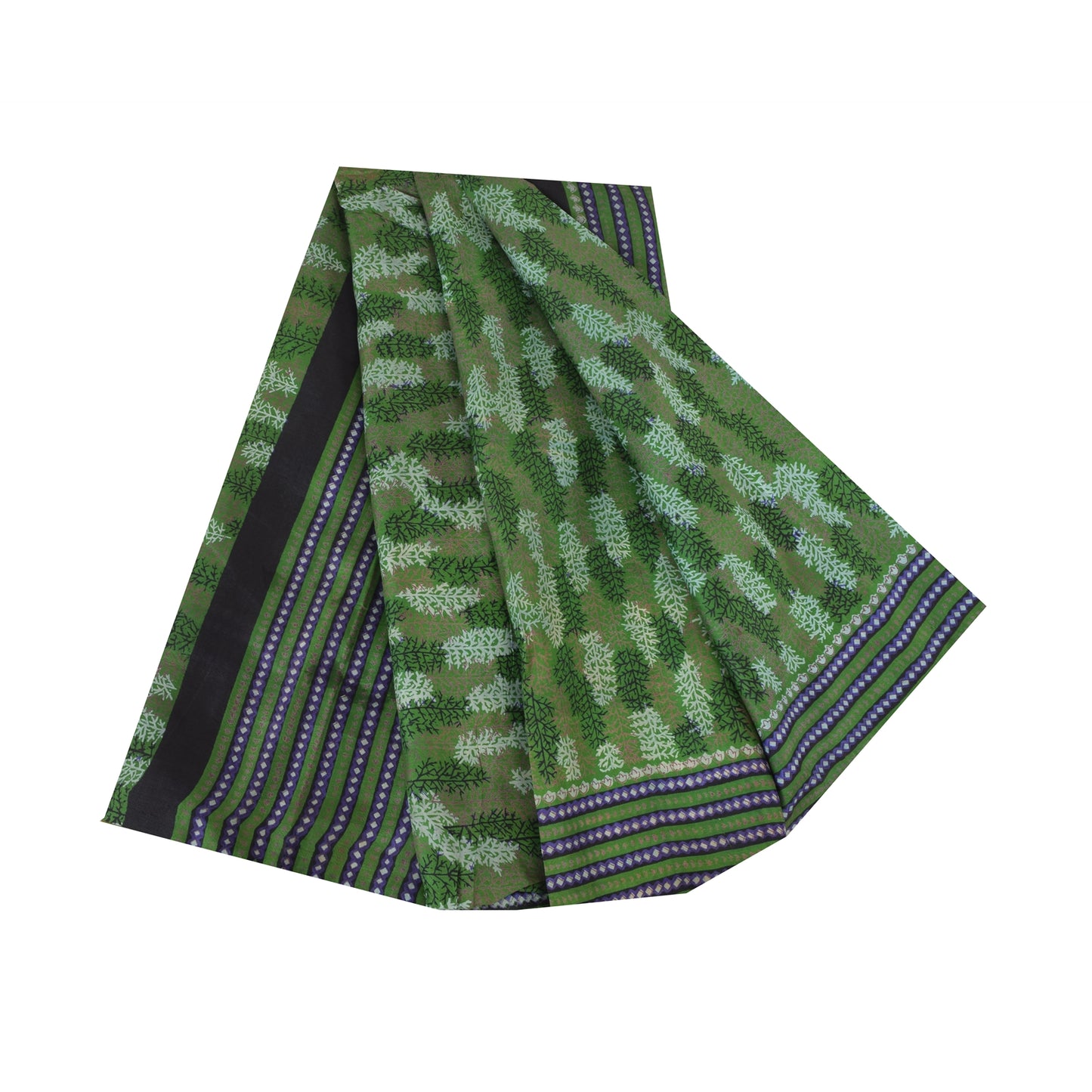 Sanskriti Vintage Sarees Green Indian Pure Silk Printed Sari 5yd Craft Fabric