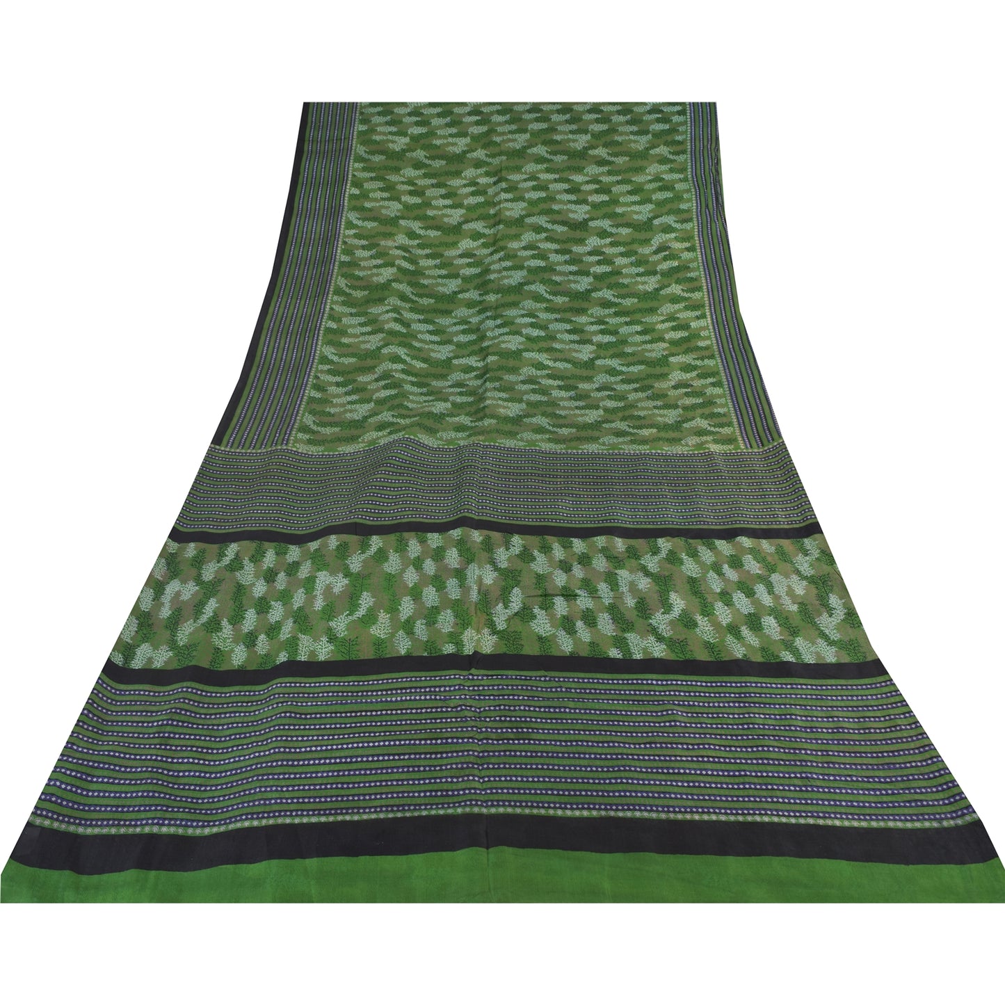 Sanskriti Vintage Sarees Green Indian Pure Silk Printed Sari 5yd Craft Fabric