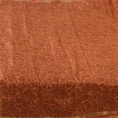 Sanskriti Vintage Sarees Rusty Orange Pure Silk Printed Sari 5yd Craft Fabric