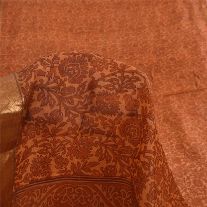 Sanskriti Vintage Sarees Rusty Orange Pure Silk Printed Sari 5yd Craft Fabric