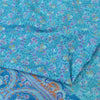 Sanskriti Vintage Sarees Blue Zari Border Pure Silk Print Sari 5yd Craft Fabric