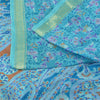 Sanskriti Vintage Sarees Blue Zari Border Pure Silk Print Sari 5yd Craft Fabric