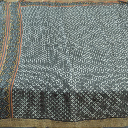 Sanskriti Vintage Sarees From India Blue Pure Silk Printed Sari 6yd Craft Fabric