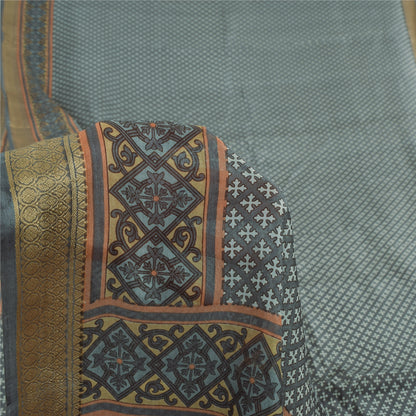 Sanskriti Vintage Sarees From India Blue Pure Silk Printed Sari 6yd Craft Fabric