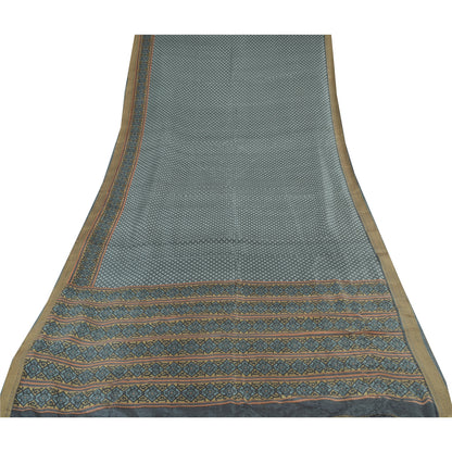 Sanskriti Vintage Sarees From India Blue Pure Silk Printed Sari 6yd Craft Fabric