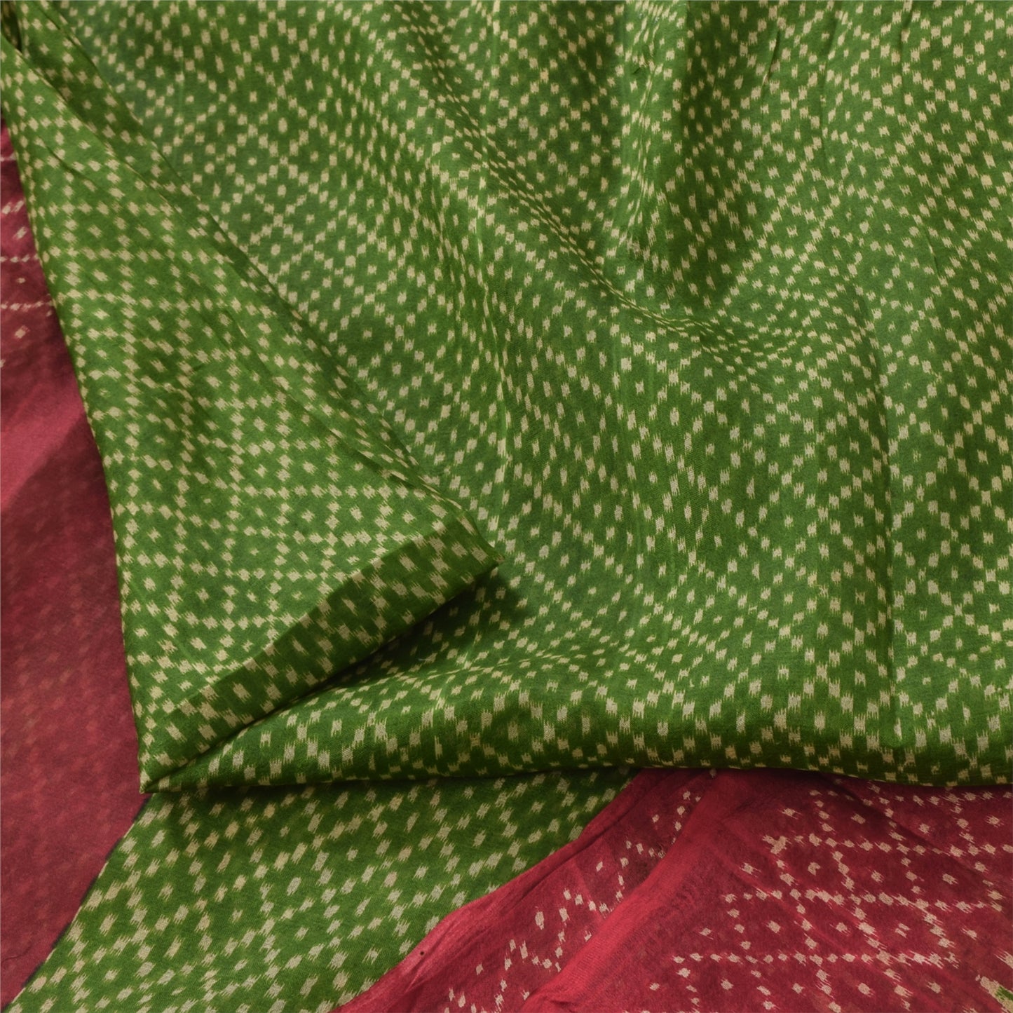 Sanskriti Vintage Sarees Green/Red 100% Pure Silk Printed Sari 6yd Craft Fabric