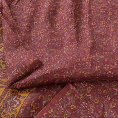 Sanskriti Vintage Sarees Indian Dark Red Pure Silk Printed Sari 5yd Craft Fabric