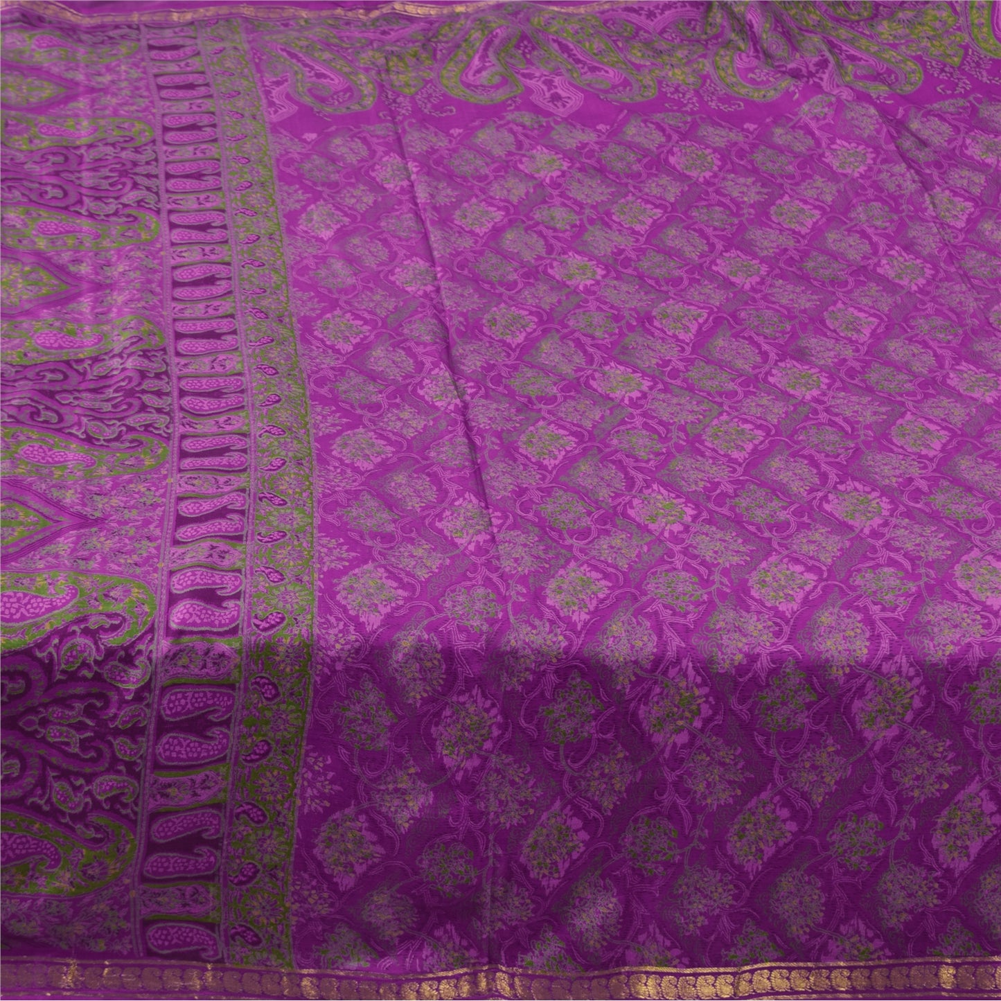 Sanskriti Vintage Sarees Purple Indian Pure Silk Printed Sari 6yd Craft Fabric