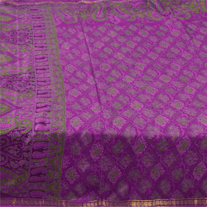 Sanskriti Vintage Sarees Purple Indian Pure Silk Printed Sari 6yd Craft Fabric