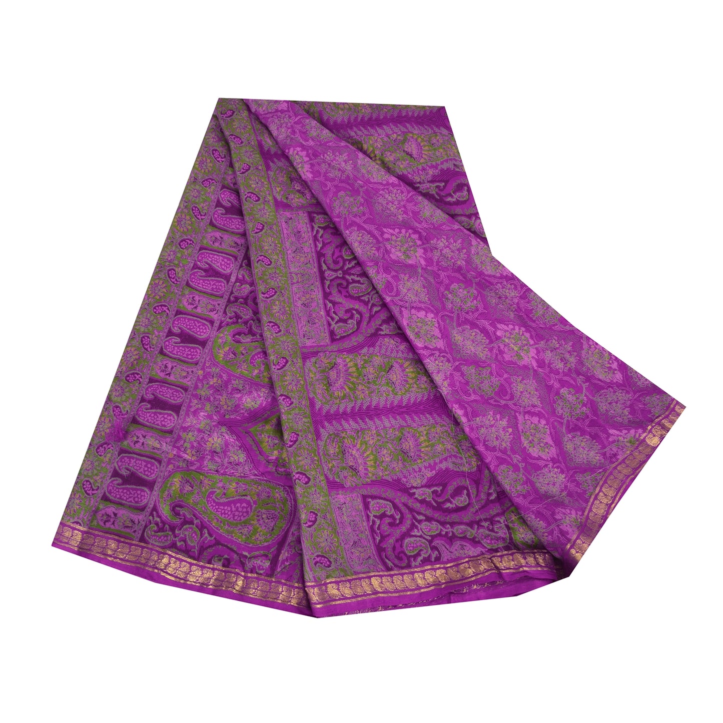 Sanskriti Vintage Sarees Purple Indian Pure Silk Printed Sari 6yd Craft Fabric