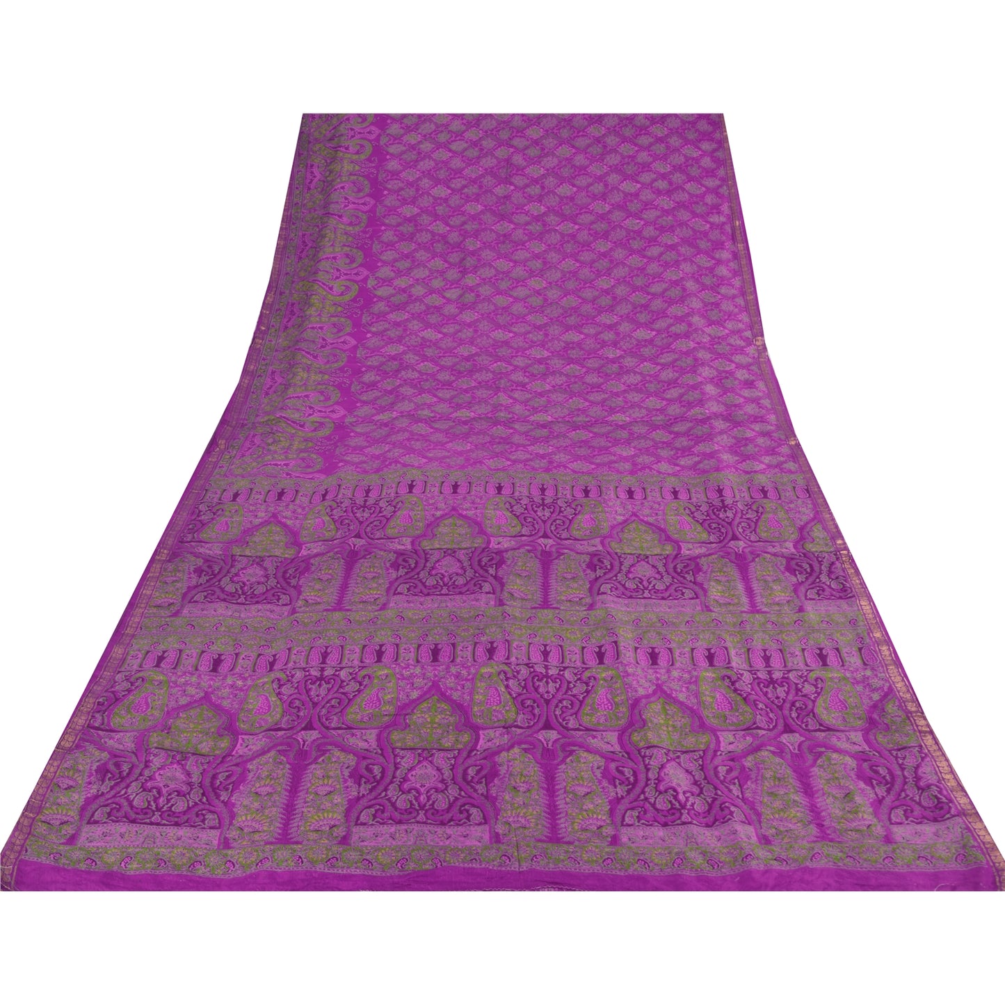 Sanskriti Vintage Sarees Purple Indian Pure Silk Printed Sari 6yd Craft Fabric