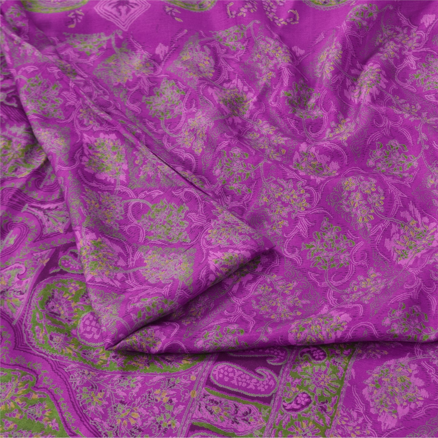 Sanskriti Vintage Sarees Purple Indian Pure Silk Printed Sari 6yd Craft Fabric