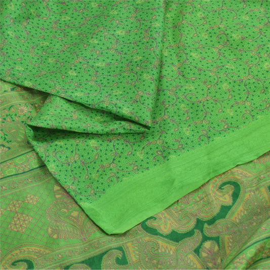 Sanskriti Vintage Sarees From India Green Pure Silk Print Sari 6yd Craft Fabric