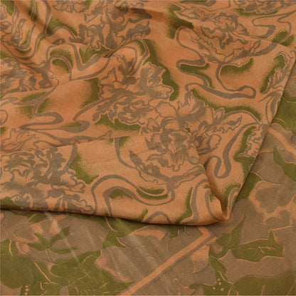 Sanskriti Vintage Sarees Dark Peach 100% Pure Silk Printed Sari 6yd Craft Fabric