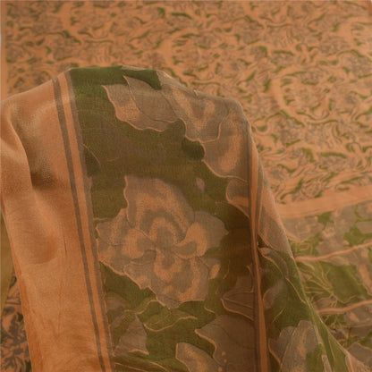 Sanskriti Vintage Sarees Dark Peach 100% Pure Silk Printed Sari 6yd Craft Fabric