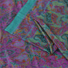 Sanskriti Vintage Sarees Purple/Green Pure Silk Printed Sari 6yd Craft Fabric