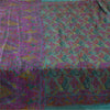 Sanskriti Vintage Sarees Purple/Green Pure Silk Printed Sari 6yd Craft Fabric