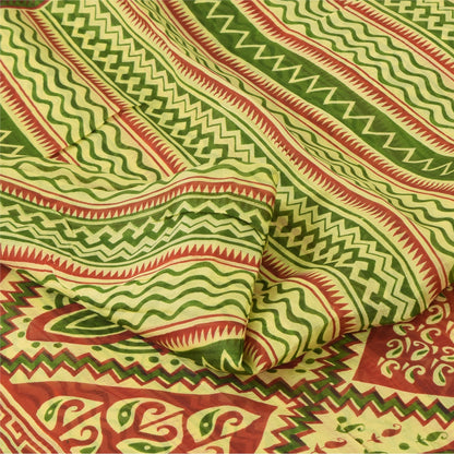 Sanskriti Vintage Sarees Green/Red 100% Pure Silk Printed Sari 5yd Craft Fabric