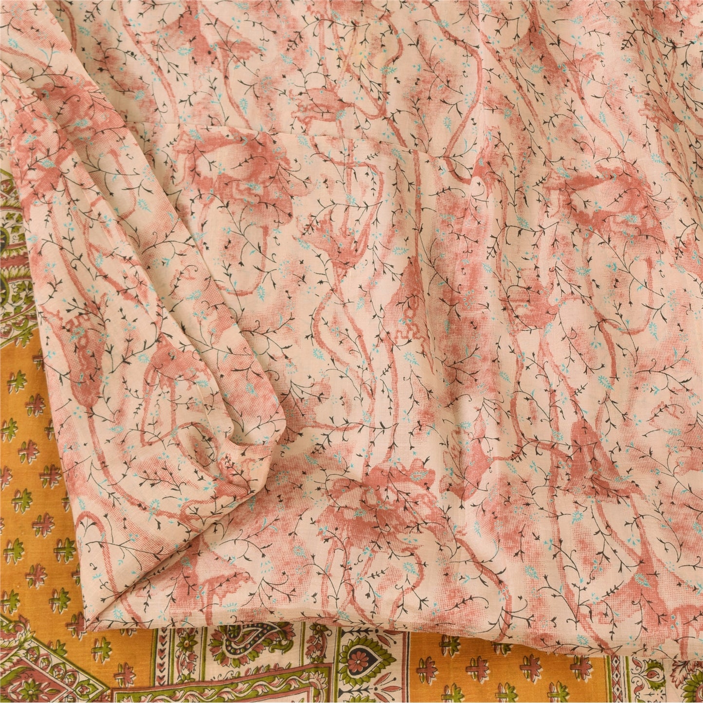 Sanskriti Vintage Sarees From India Pink Pure Silk Printed Sari 5yd Craft Fabric