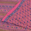 Sanskriti Vintage Sarees Pink/Blue Pure Silk Bird Printed Sari 6yd Craft Fabric