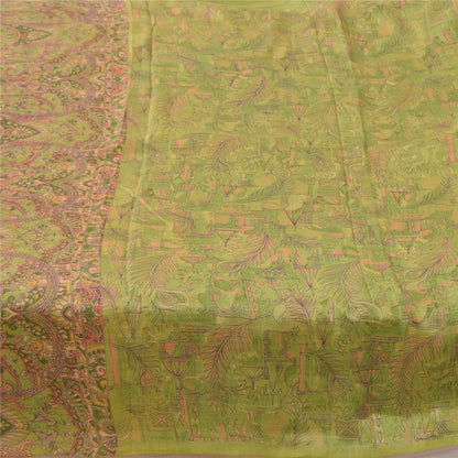 Sanskriti Vintage Sarees Green Indian Pure Silk Printed Sari 5yd Craft Fabric