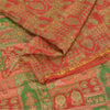 Sanskriti Vintage Sarees Red/Green 100% Pure Silk Printed Sari 6yd Craft Fabric