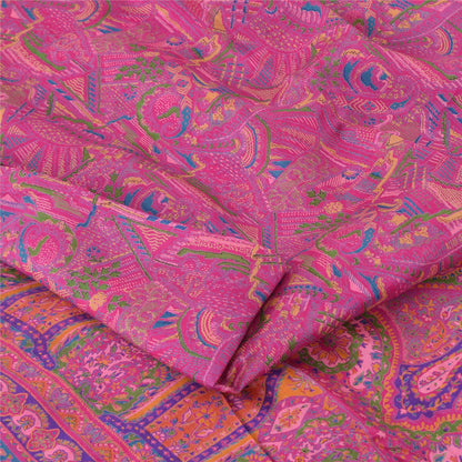 Sanskriti Vintage Sarees Indian Pink Pure Silk Print Sari 6yd Soft Craft Fabric