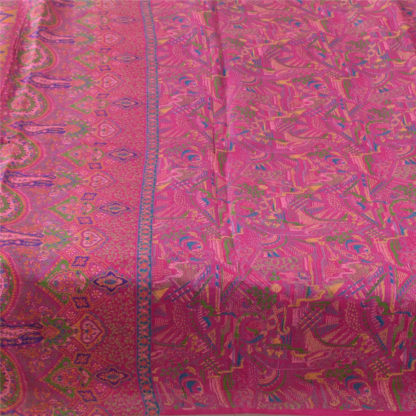 Sanskriti Vintage Sarees Indian Pink Pure Silk Print Sari 6yd Soft Craft Fabric