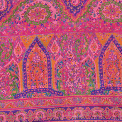 Sanskriti Vintage Sarees Indian Pink Pure Silk Print Sari 6yd Soft Craft Fabric