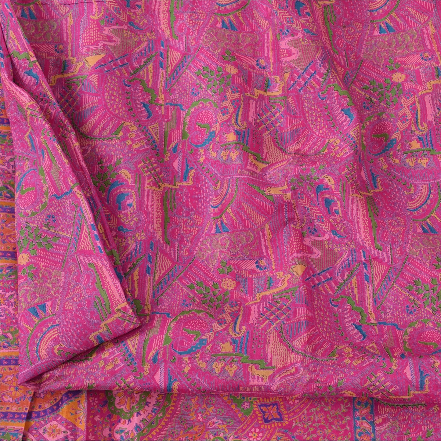 Sanskriti Vintage Sarees Indian Pink Pure Silk Print Sari 6yd Soft Craft Fabric