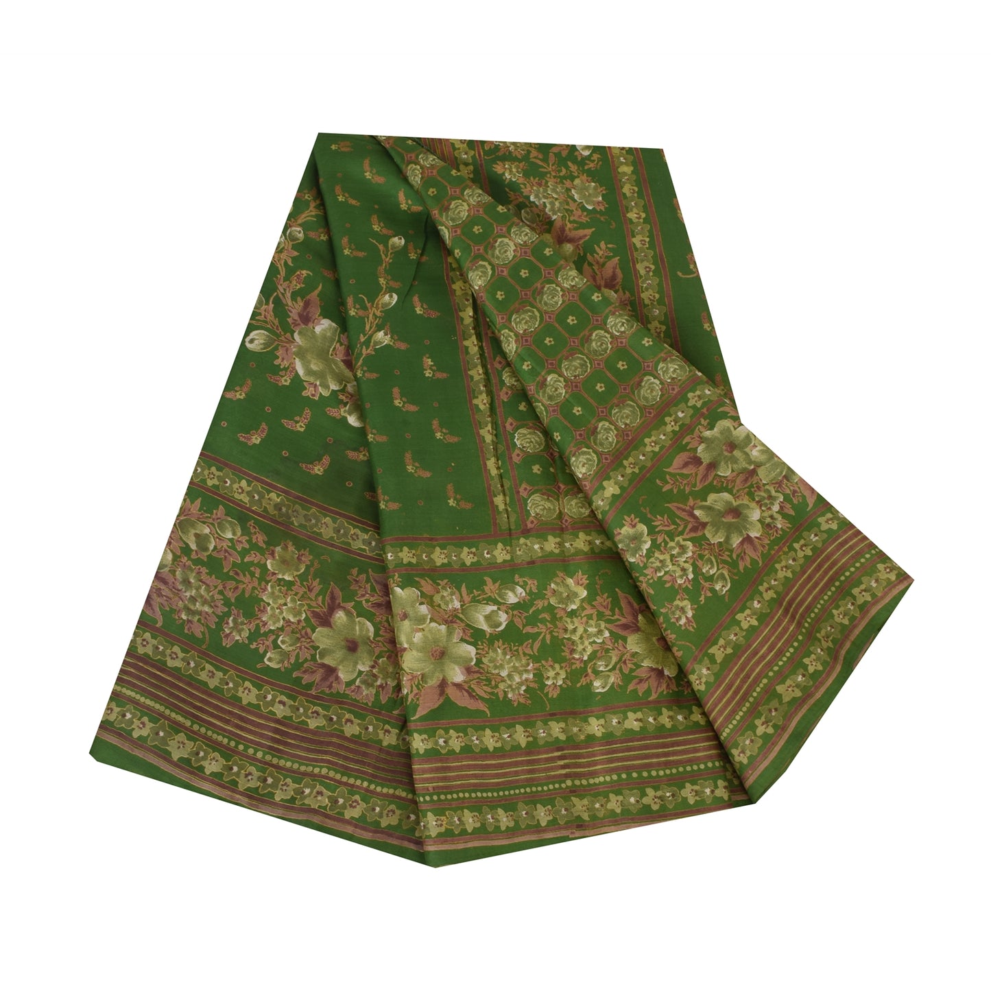 Sanskriti Vintage Sarees Green Indian Pure Silk Printed Sari 6yd Craft Fabric