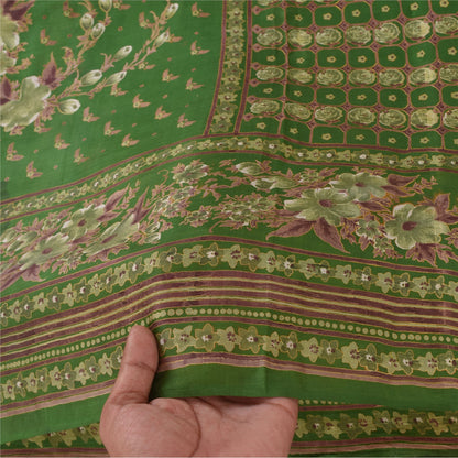 Sanskriti Vintage Sarees Green Indian Pure Silk Printed Sari 6yd Craft Fabric