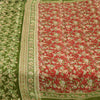 Sanskriti Vintage Sarees Red/Green Pure Silk Printed Sari 5yd Soft Craft Fabric