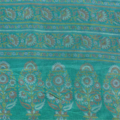 Sanskriti Vintage Sarees Indian Blue Pure Silk Printed Sari 5yd Craft Fabric